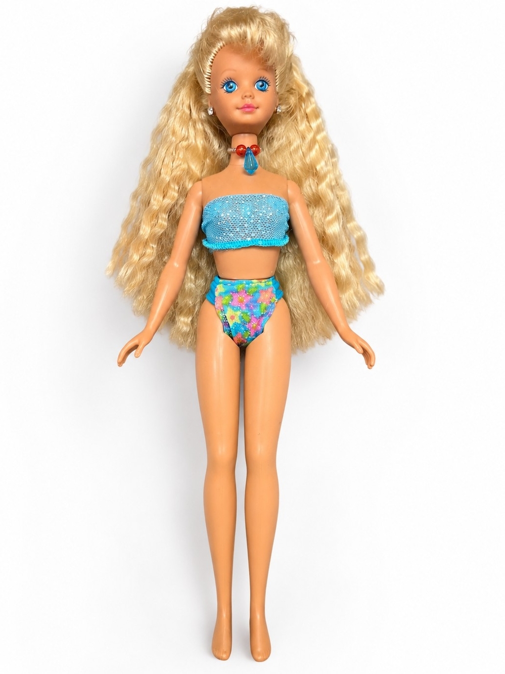 Vintage Mattel Skipper Doll Crimped Hair Floral Bikini Bottoms Necklace